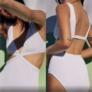 Aerie White Cutout One-Piece Swimsuit